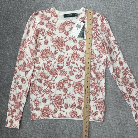 Lauren Ralph Lauren Sweater Womens XS Pale Cream Floral Crewneck NWT Pullover - Picture 6 of 7